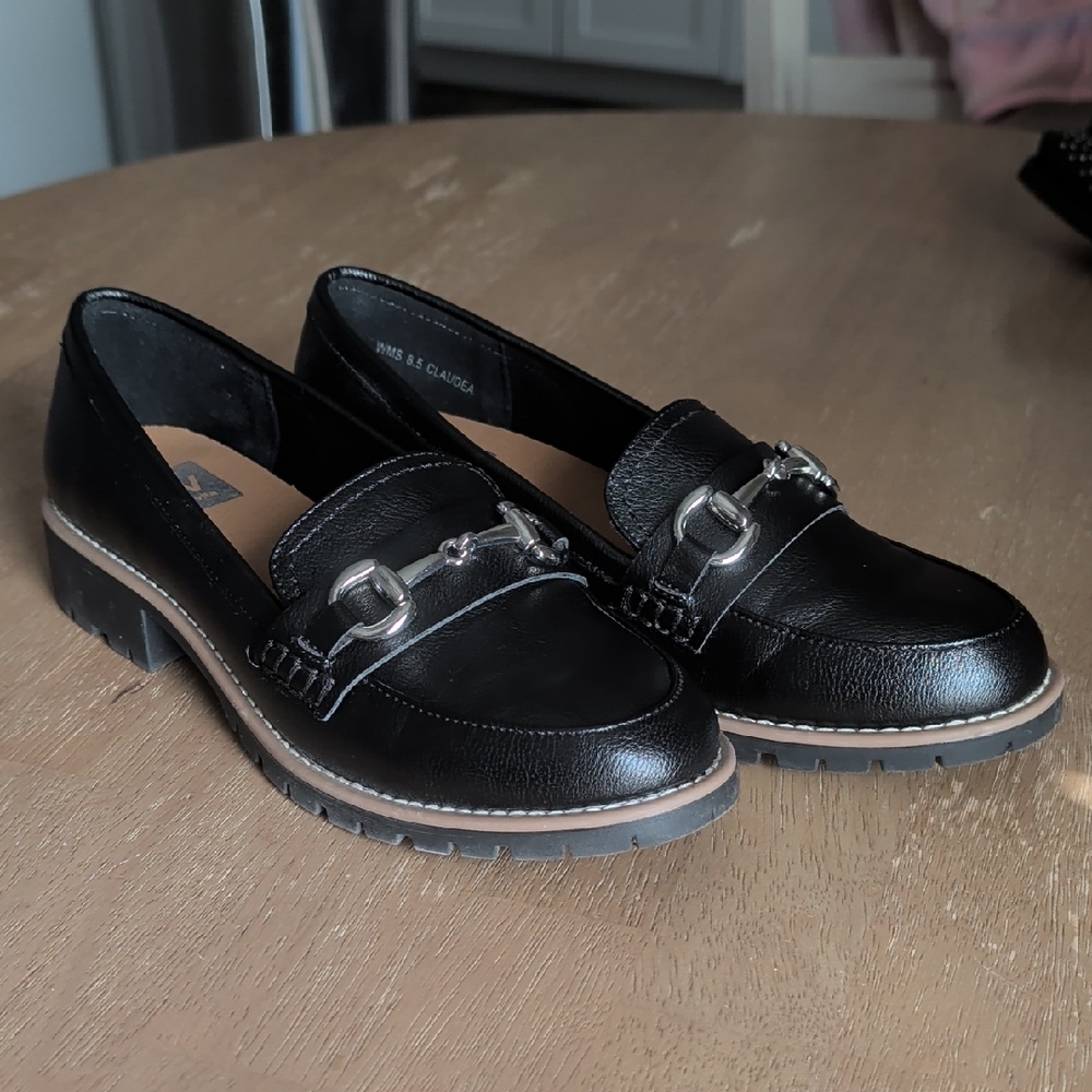 DV by Dolce Vita Black Loafers with Silver Buckles